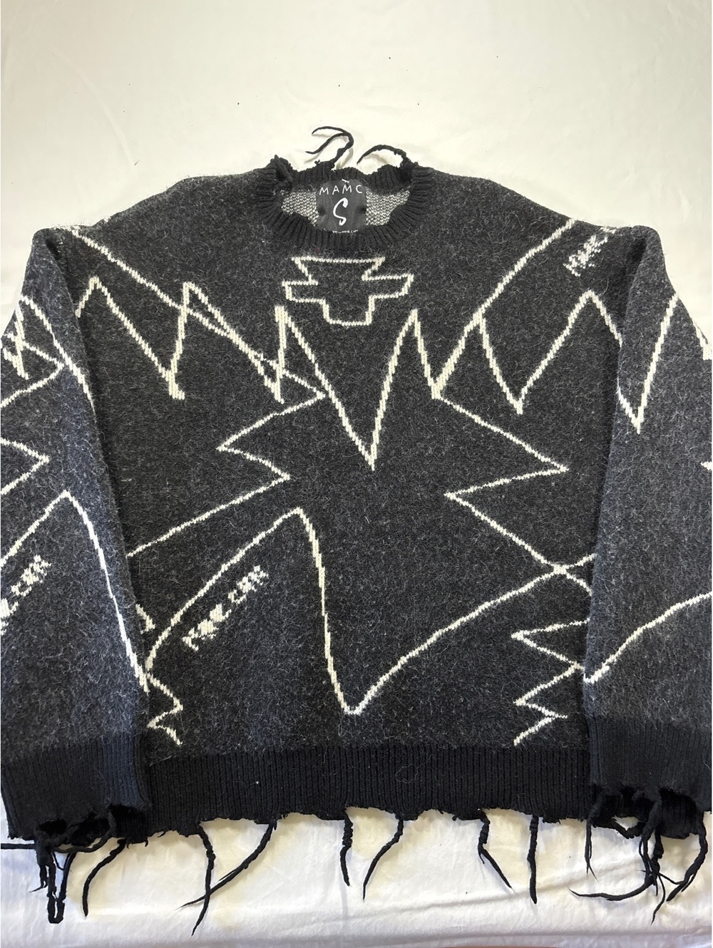 MAMC Wool Blend Sweater Size S Distressed Geometric Deconstructed Grunge Punk